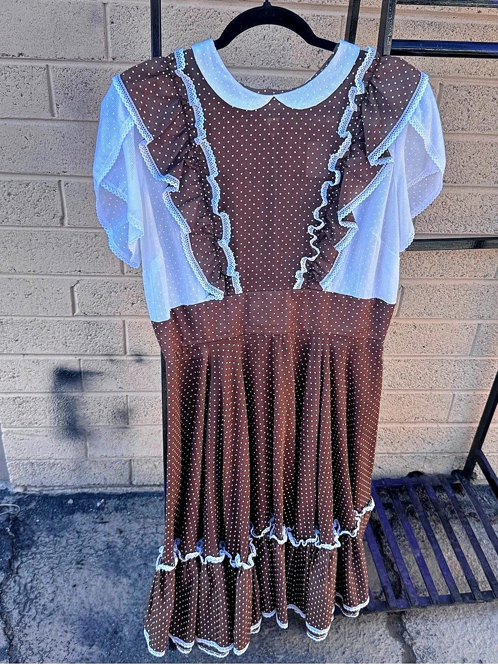 Vintag1950s Brown & White Polka Dot Midi Dress Octoberfest